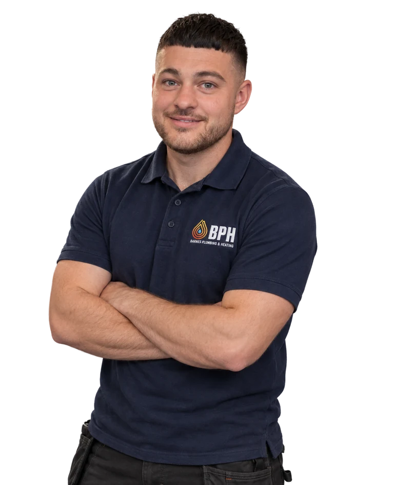 Nick Barnes, director of Barnes Plumbing & Heating, in his navy BPH work polo